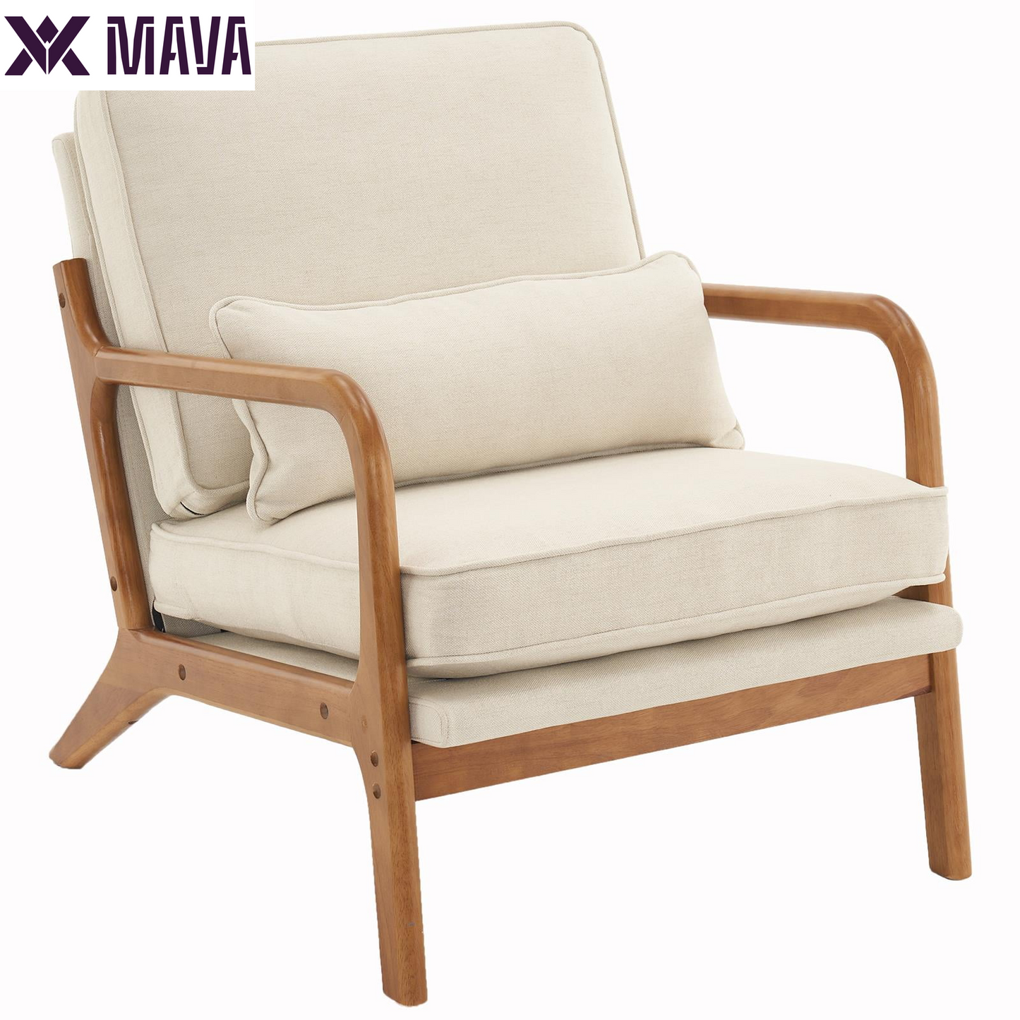 MAVA Modern Arm Chair Linen Fabric Upholstered Comfy Reading Accent Chair with Solid Wood Frame Beige