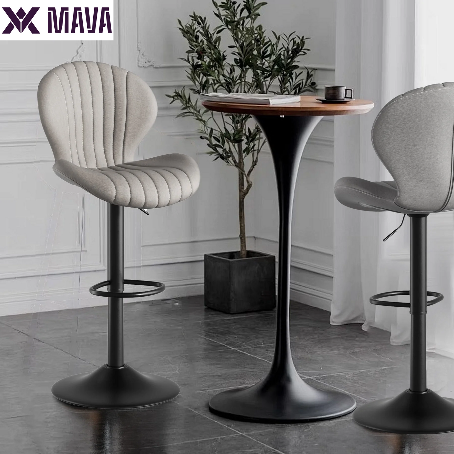 MAVA Bar Stools Set of 2, Modern Swivel Bar Chairs with Mid Back and Adjustable Seat Height