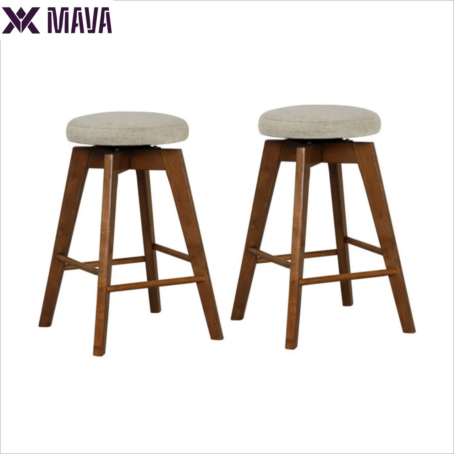 MAVA round Bar Stools Set of 2 with Footrest, Counter Stools for Bar Bistro Dining Room Kitchen, White