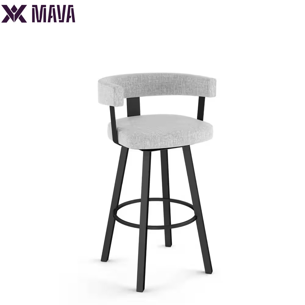 Mava 26 In. Grey White Polyester / Black Metal Swivel Counter Stool