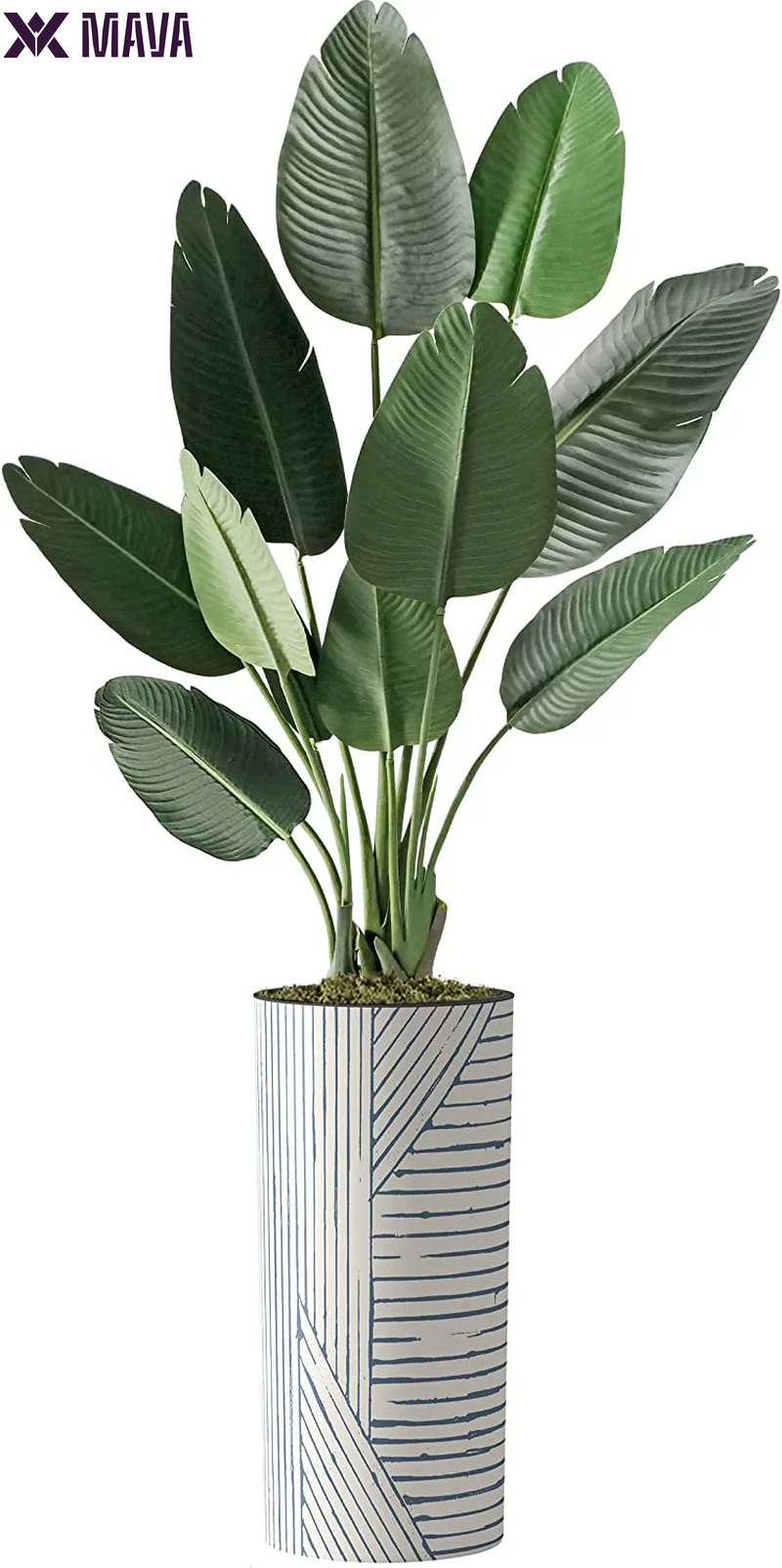 MAVA Artificial Tree in Geometric Spiral Pattern Planter, Fake Bird of Paradise Silk Tree for Indoor and Outdoor Home Decoration - 67" Overall Tall (Plant Pot plus Tree)