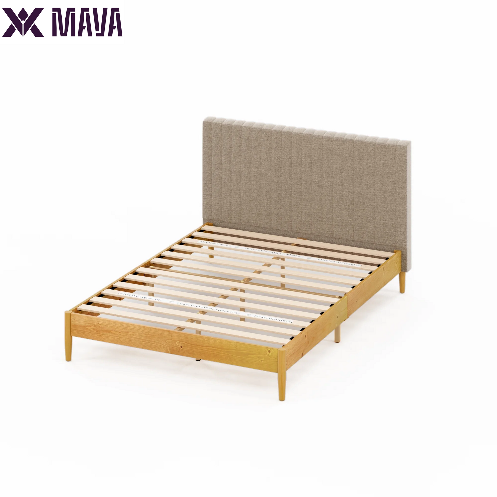 MAVA 41" Wood Platform Bed Frame with Upholstered Headboard, Queen