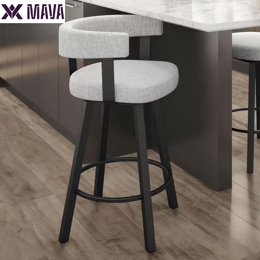 Mava 26 In. Grey White Polyester / Black Metal Swivel Counter Stool