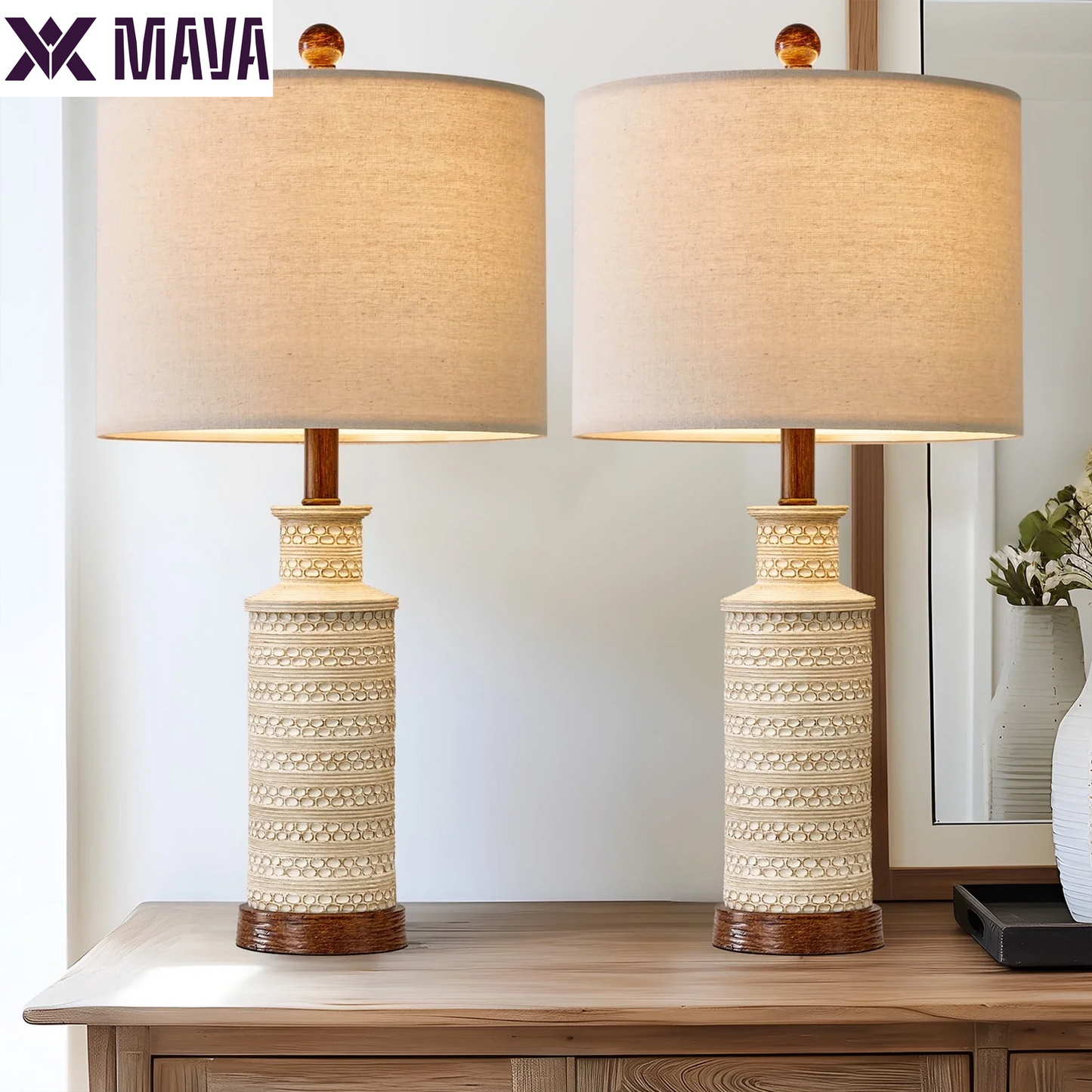 MAVA Dimmable Table Lamp Set of 2 with USB Ports for Bedroom Living Room 24.5"