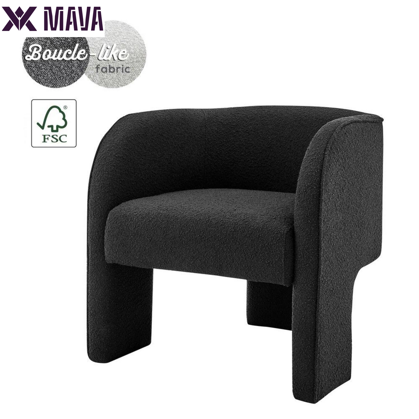 MAVA 18" Fabric Plywood Accent Arm Chair in Black