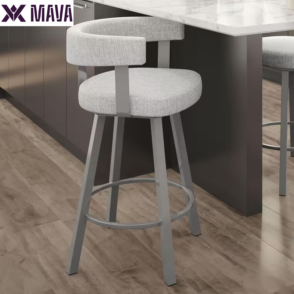 Mava 26 In. Grey White Polyester / Black Metal Swivel Counter Stool