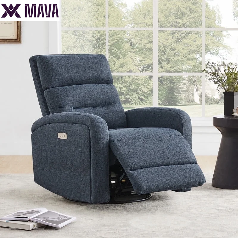 MAVA Fabric Electric Power Glider Swivel Rocker Recliner Chair for Nursery with USB Charge, Linen