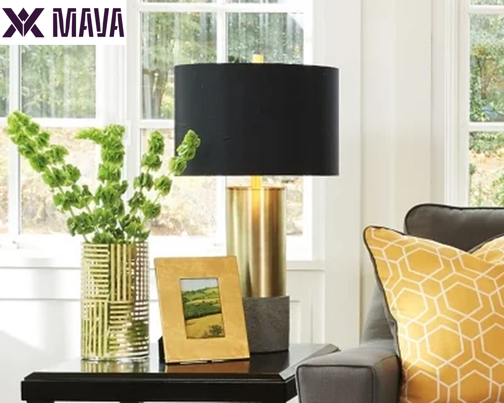 MAVA Table Lamp (Set of 2) Gray/Brass Finish