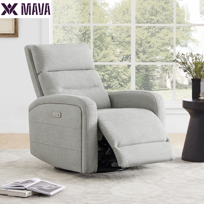 MAVA Fabric Electric Power Glider Swivel Rocker Recliner Chair for Nursery with USB Charge, Linen