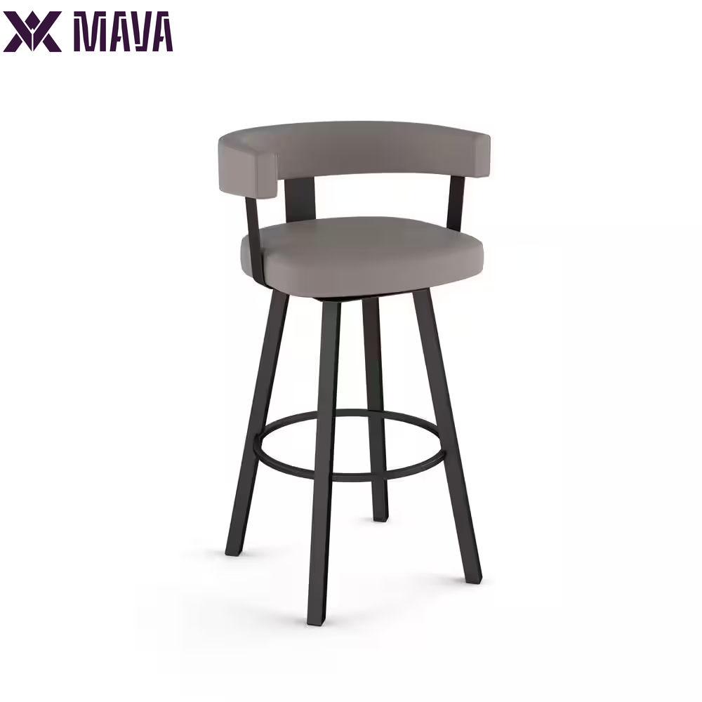 Mava 26 In. Grey White Polyester / Black Metal Swivel Counter Stool