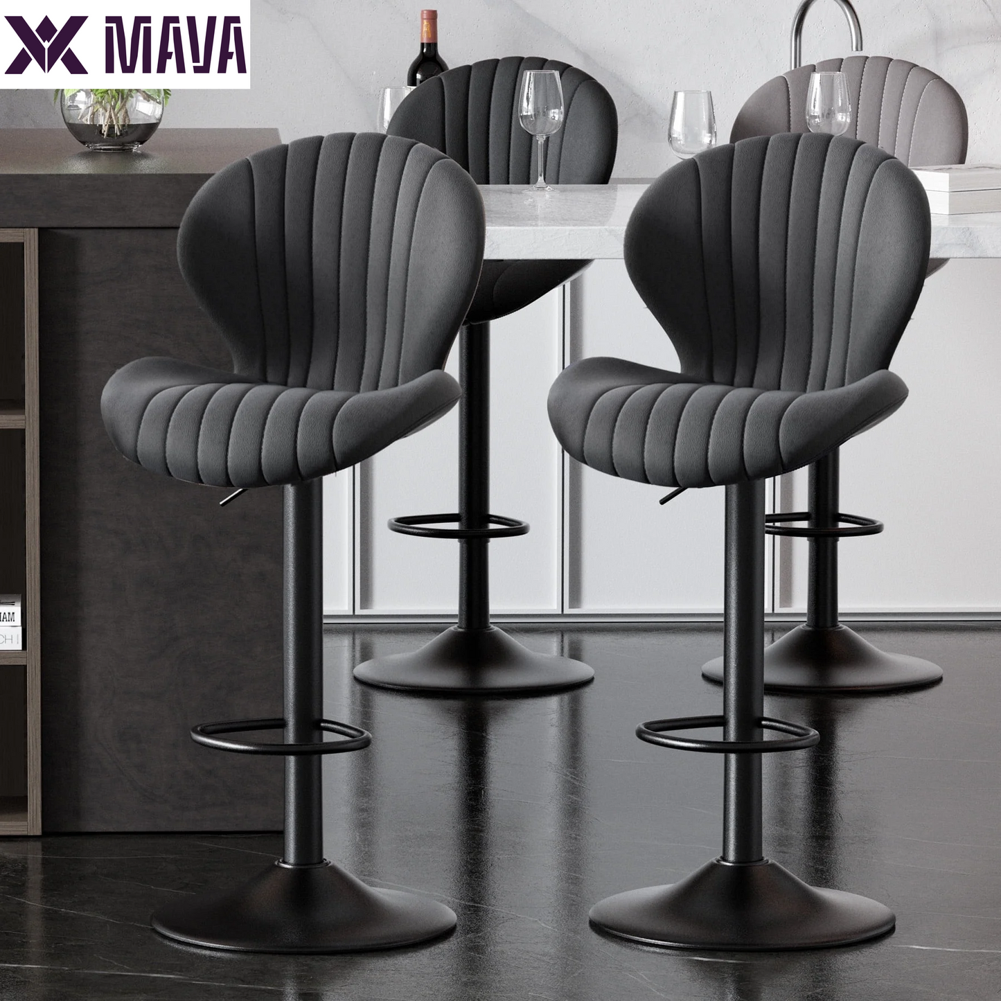 MAVA Bar Stools Set of 2, Modern Swivel Bar Chairs with Mid Back and Adjustable Seat Height