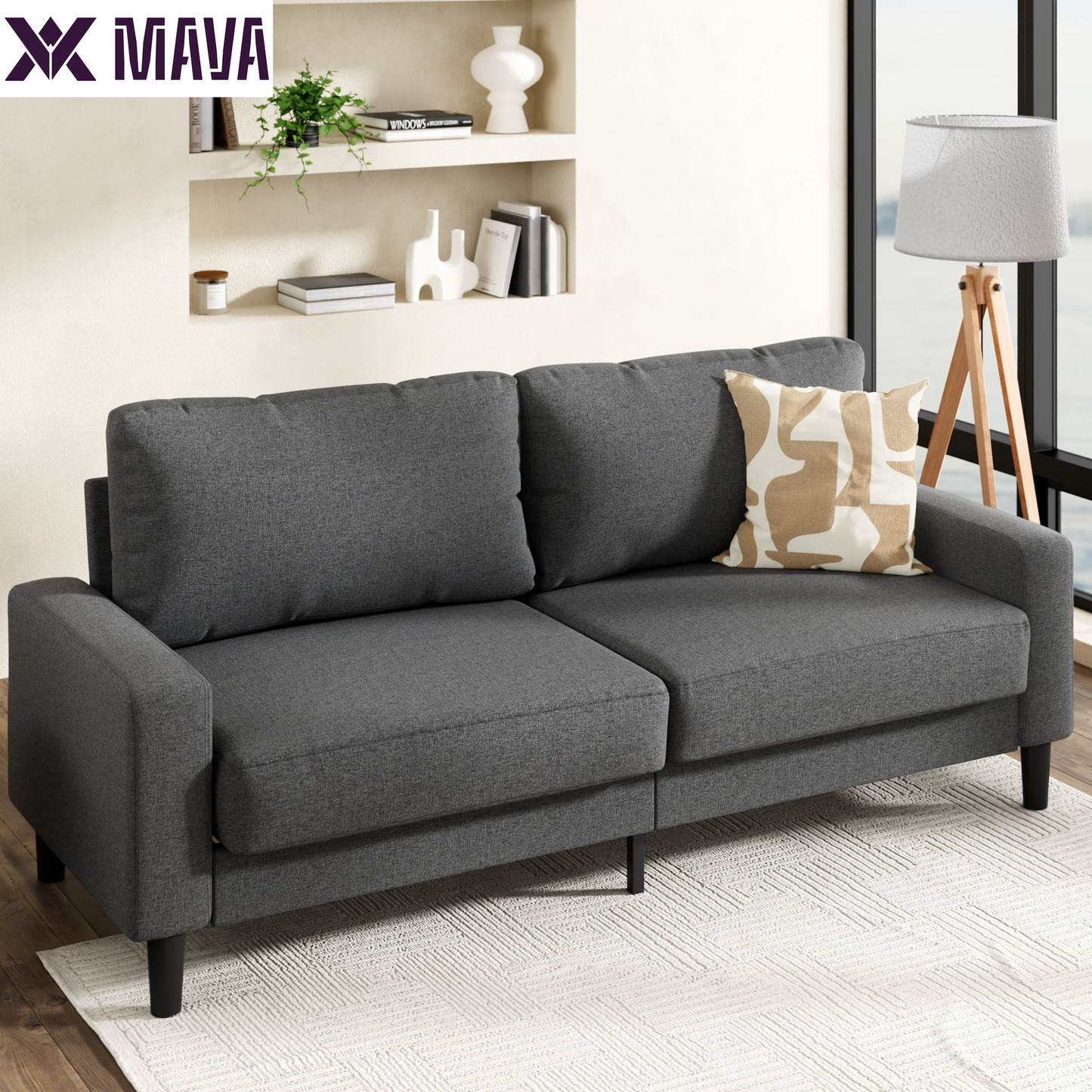 MAVA 76" Harmony Indoor Fabric Sofa, Dark Gray