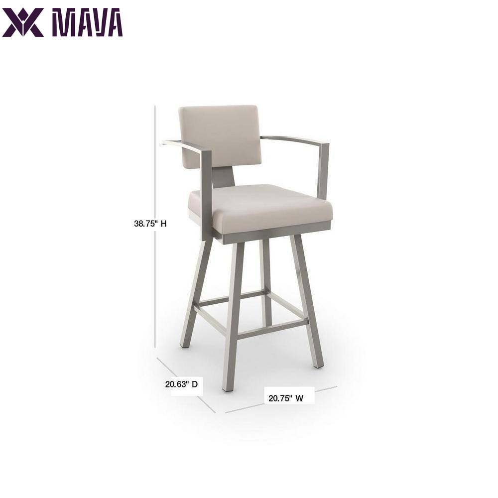 MAVA 26 In. Matt Light Grey Metal Beige Polyurethane Counter Stool