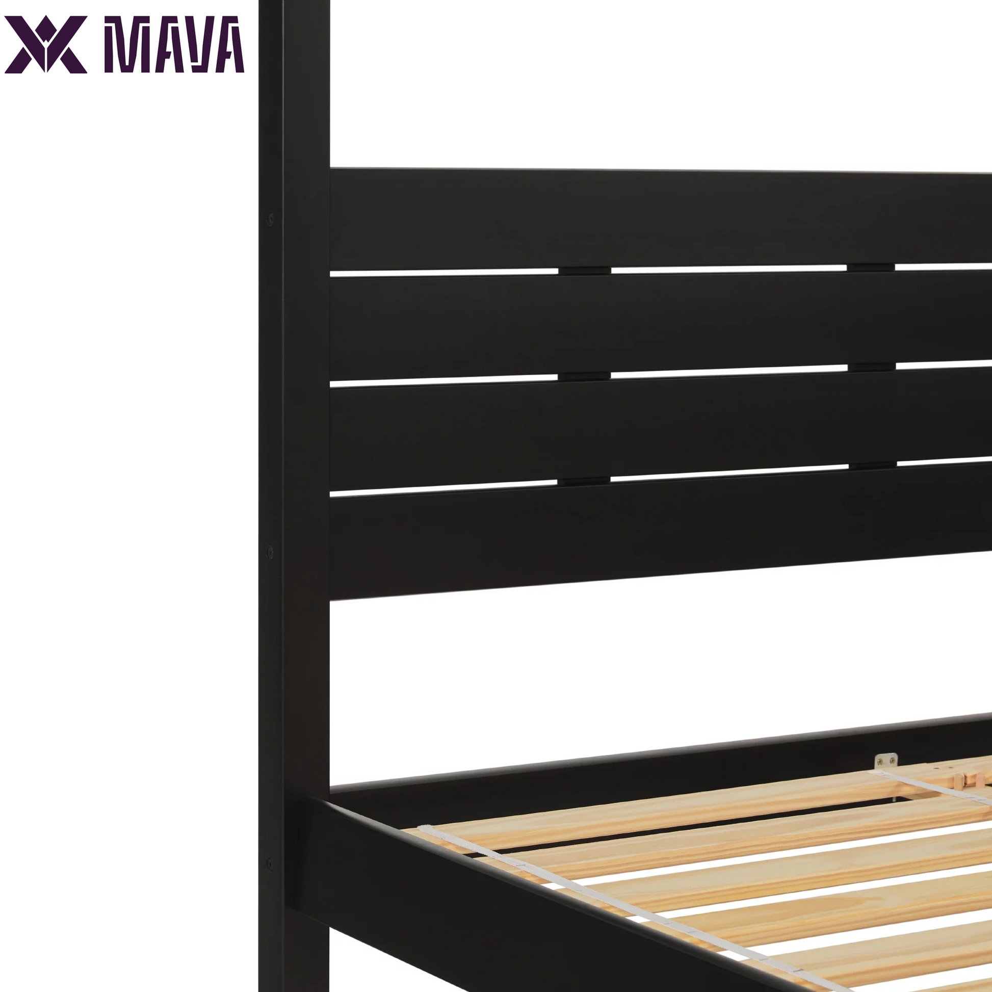 MAVA Minimalist Slatted Wood Queen Canopy Bedframe, Black