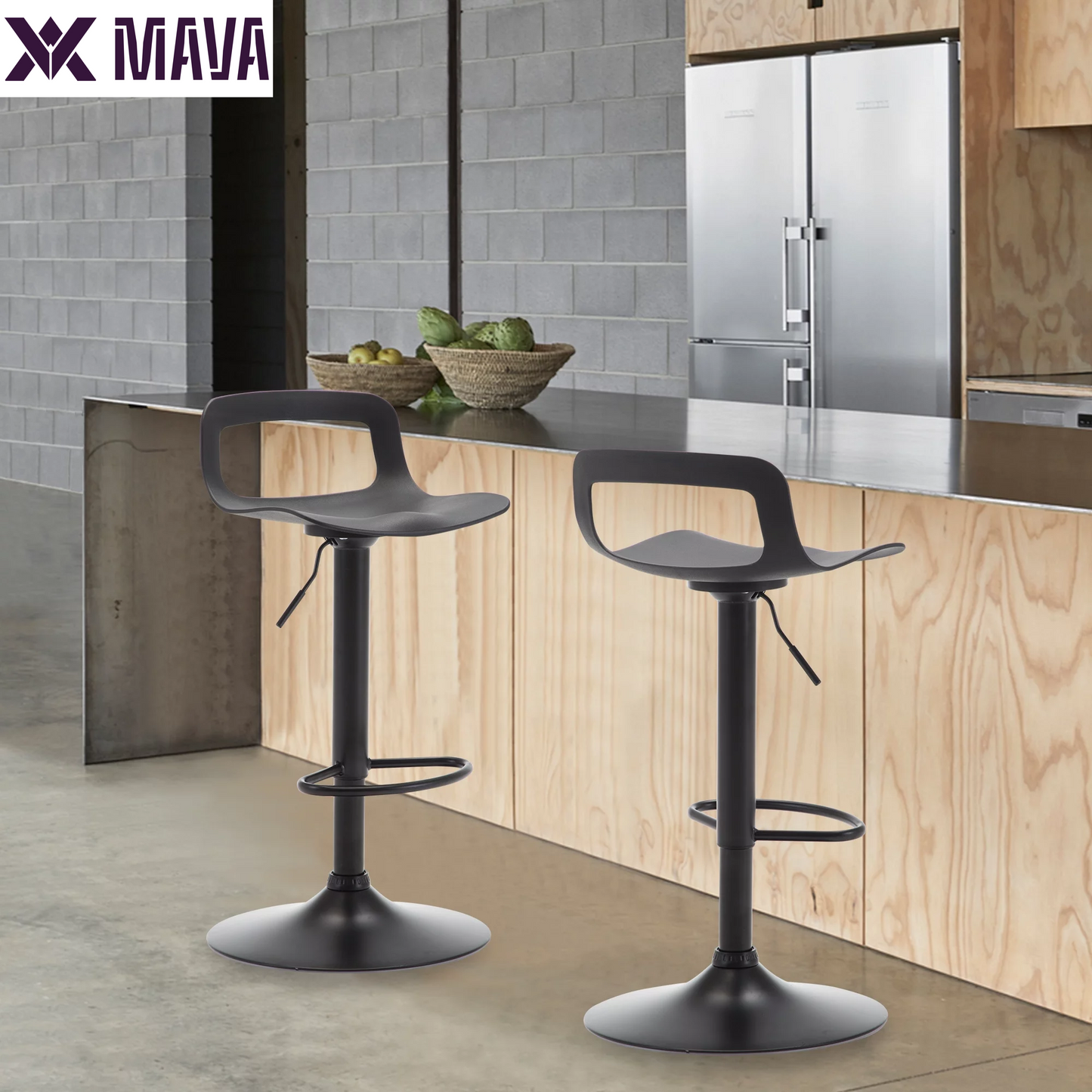 MAVA Swivel Bar Stool Adjustable-Height Barstools Modern Black Bar Chairset of 2