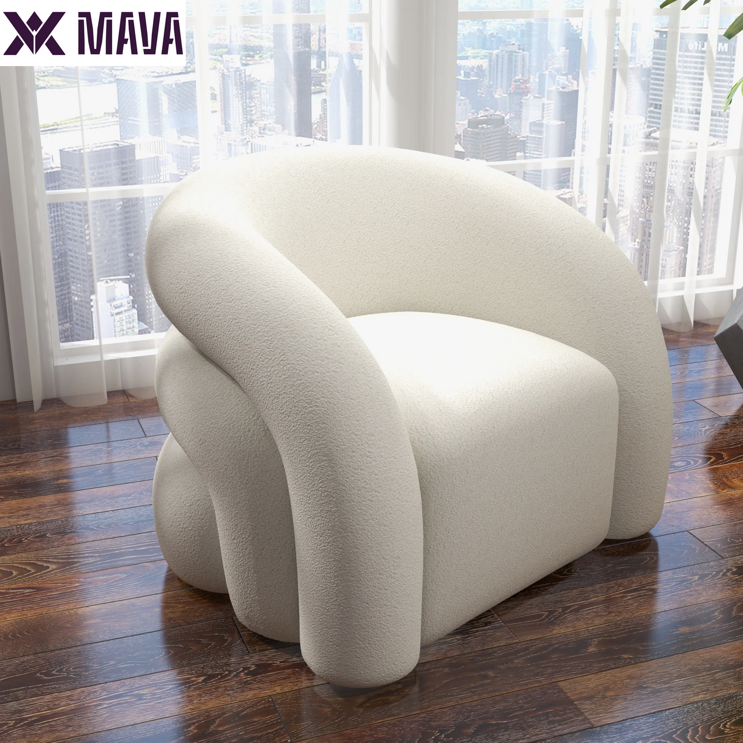 MAVA Teddy Swivel Rainbow Shape Chair Accent Chair, Comfy Boucle Barrel Garden Armchair Sofa for Living Room