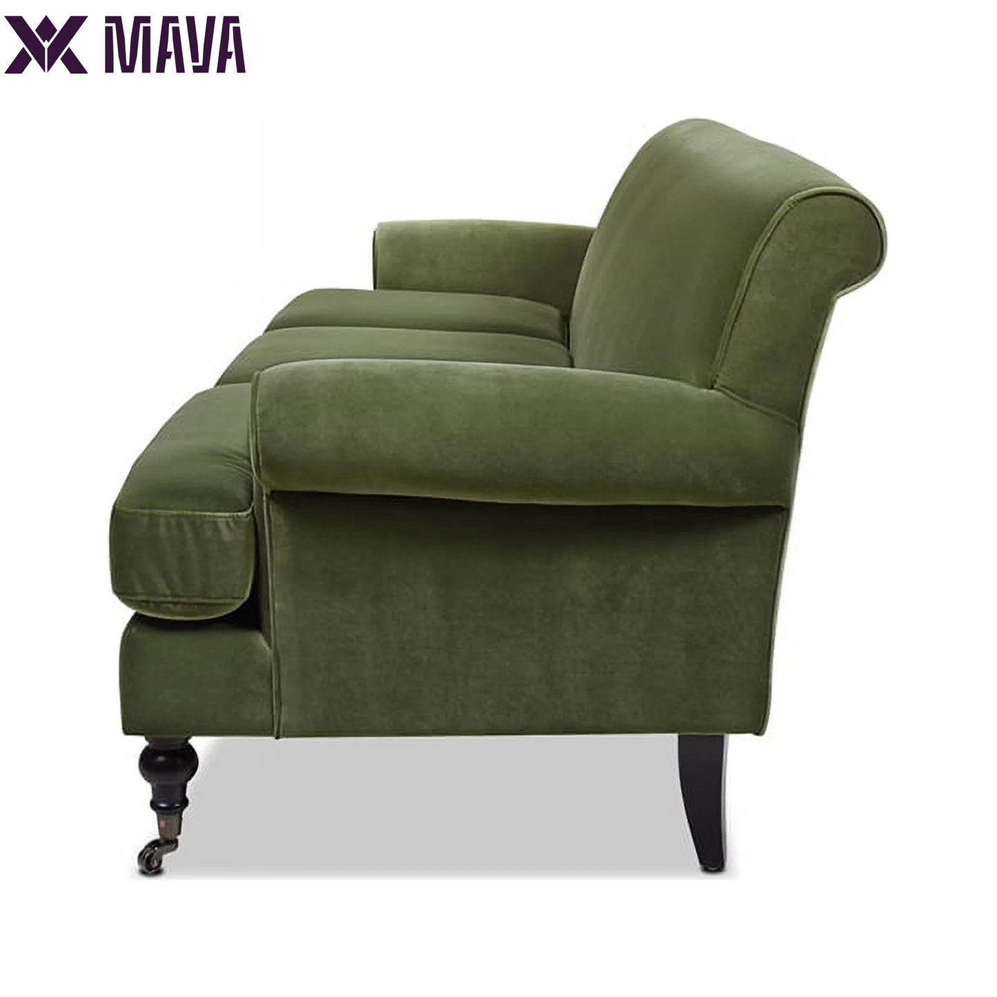 MAVA Arm Sofa Metal Casters Olive Green