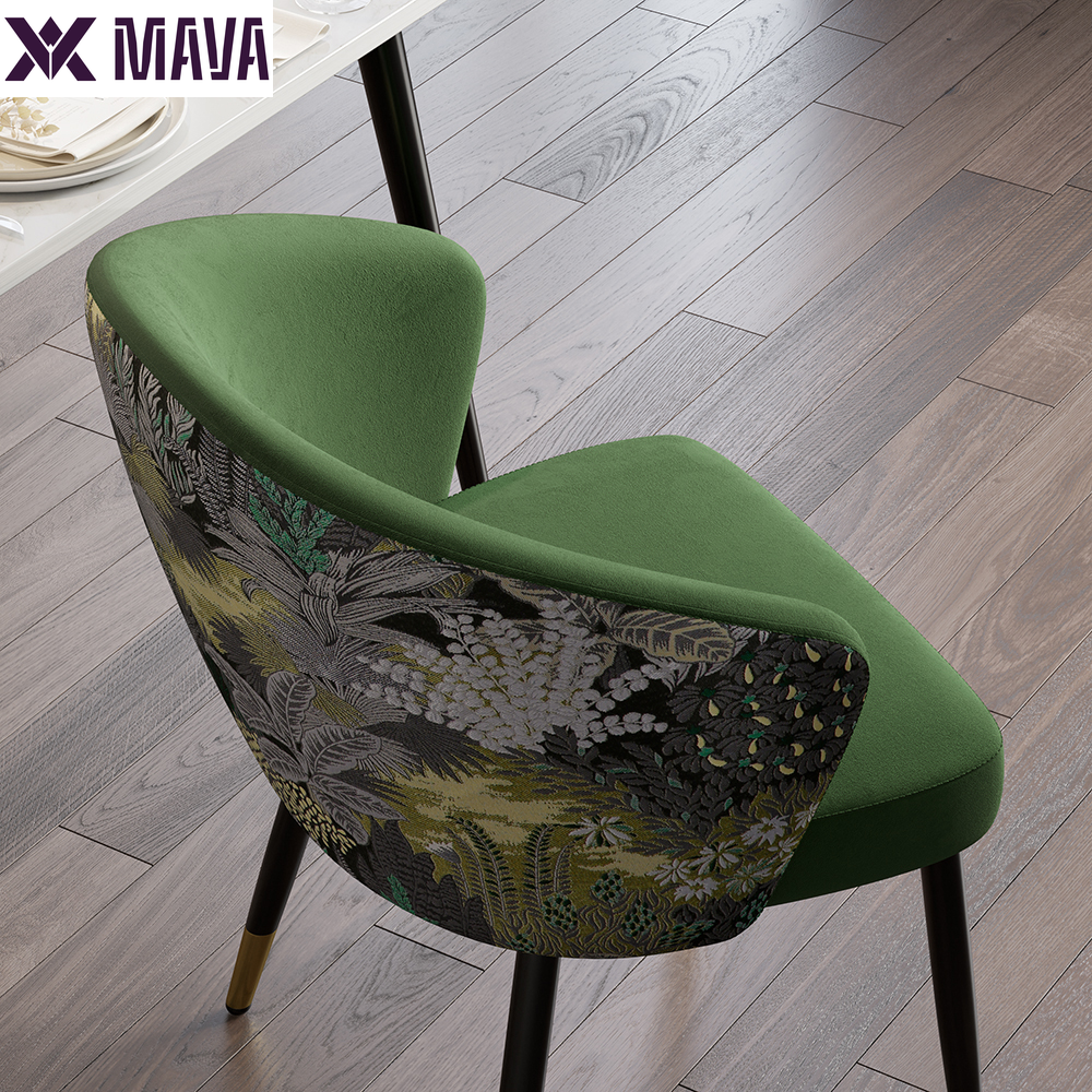 MAVA Green Upholstered Velvet Dining Chair Modern Arm Chair in Gold & Black