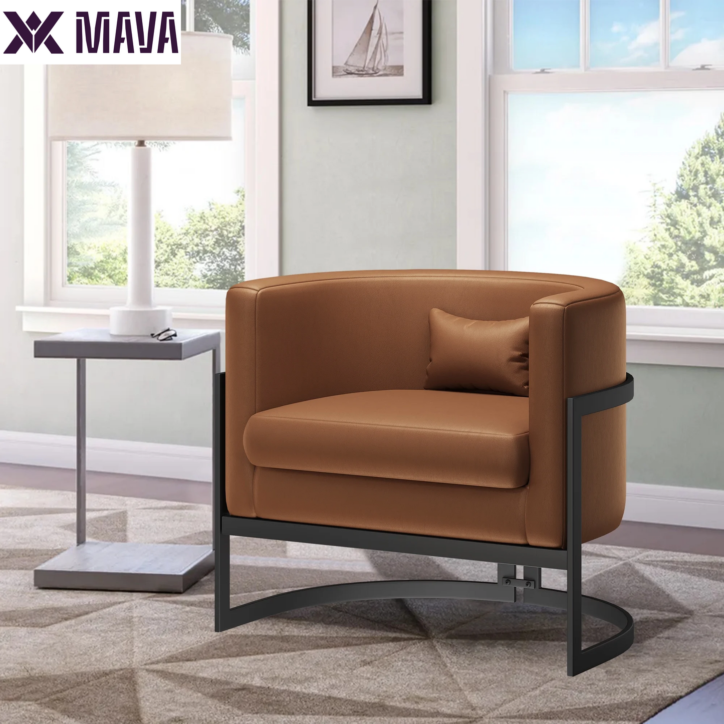 MAVA Velvet Barrel Living Room Accent Chair, Modern Mid Century Arm Lounge Chair