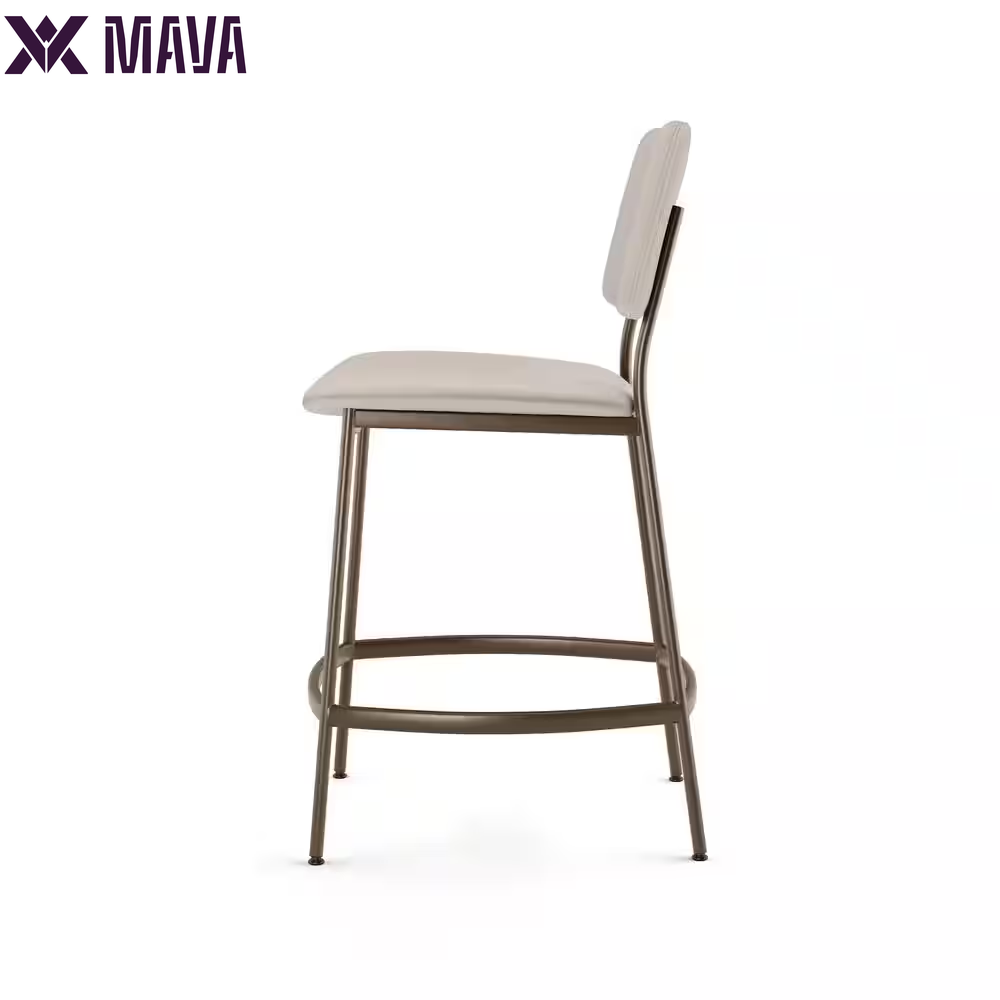 MAVA 26.5 In. Low Back Counter Stool Cream Faux Leather / Bronze Metal