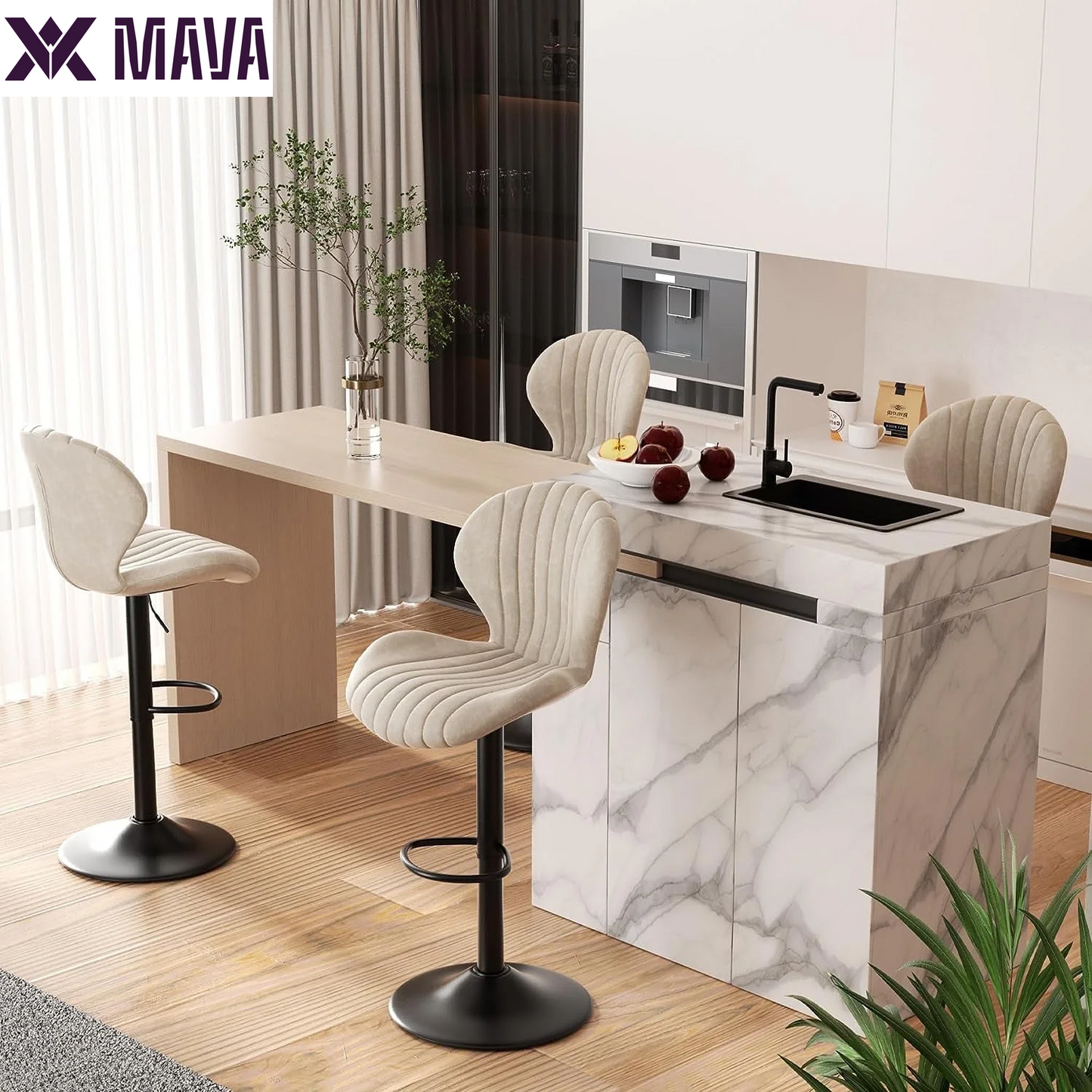 MAVA Bar Stools Set of 2, Modern Swivel Bar Chairs with Mid Back and Adjustable Seat Height