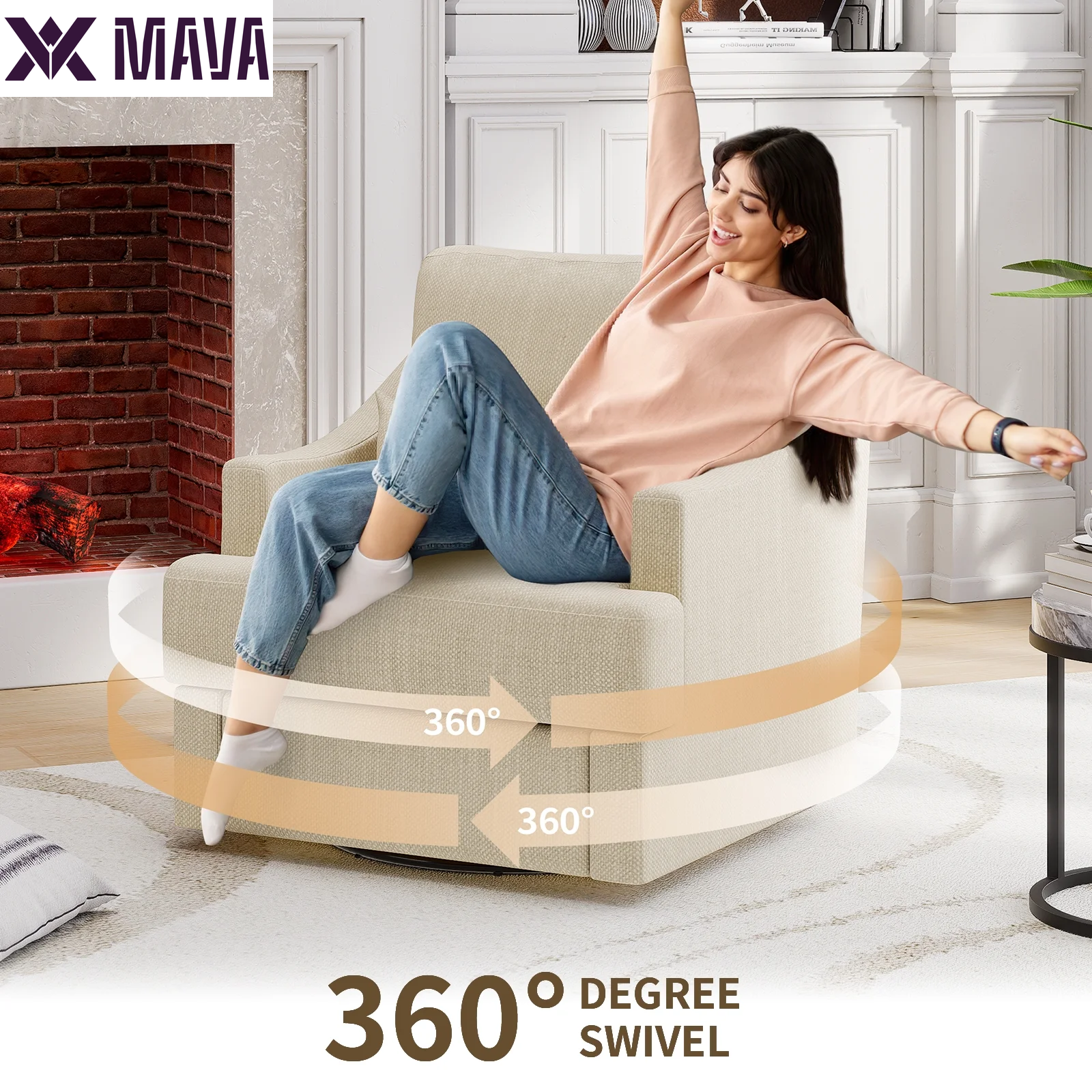 MAVA Modern 360° Degree Swivel Accent Chair with Metal Base Soft Lumbar Pillow for Living Room Bedroom