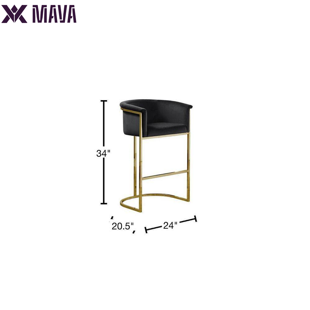 MAVA 24 In. Black Low Back Gold Metal Frame Counter Height Chair with Velvet Fabric (Set of 1)