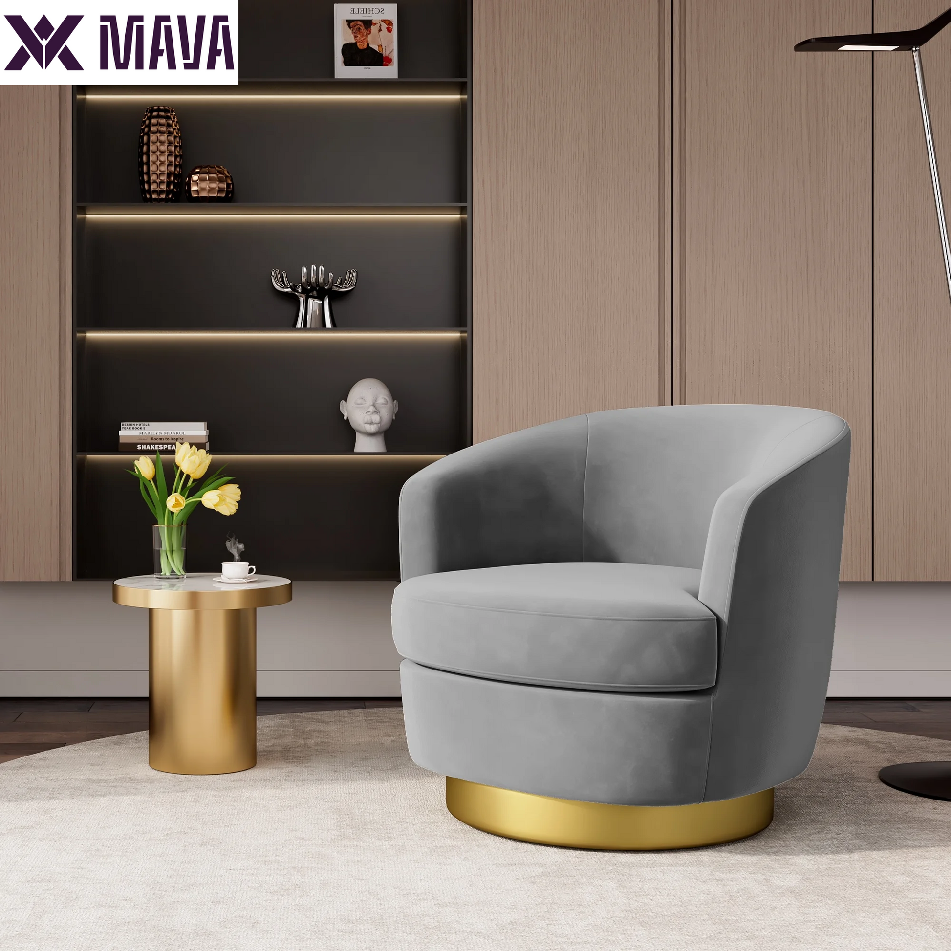 MAVA Swivel Accent Chair, round Barrel Chair 360 Degree Swivel Armchair, Comfy Upholstered Club Chairs for Living Room Bedroom, Black