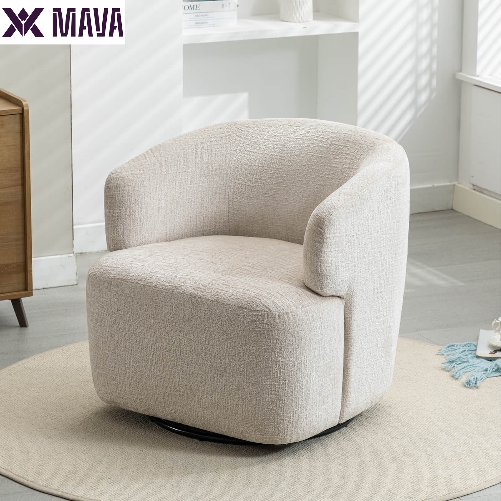 MAVA 30" Wide Chenille Upholstered Swivel Accent Chair Boucle Swivel Barrel Chair