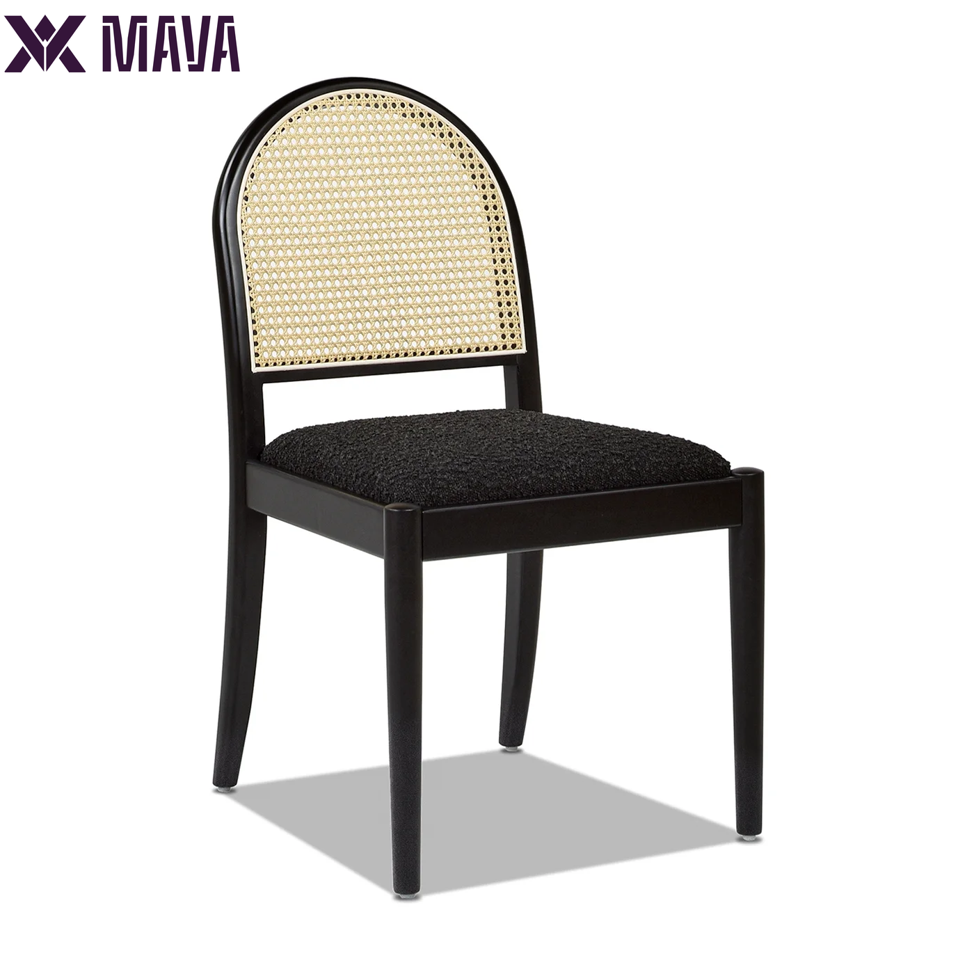 MAVA18.5" Curved Resin Cane Rattan Side Dining Chair, Set of 2, Ebony Black Boucle