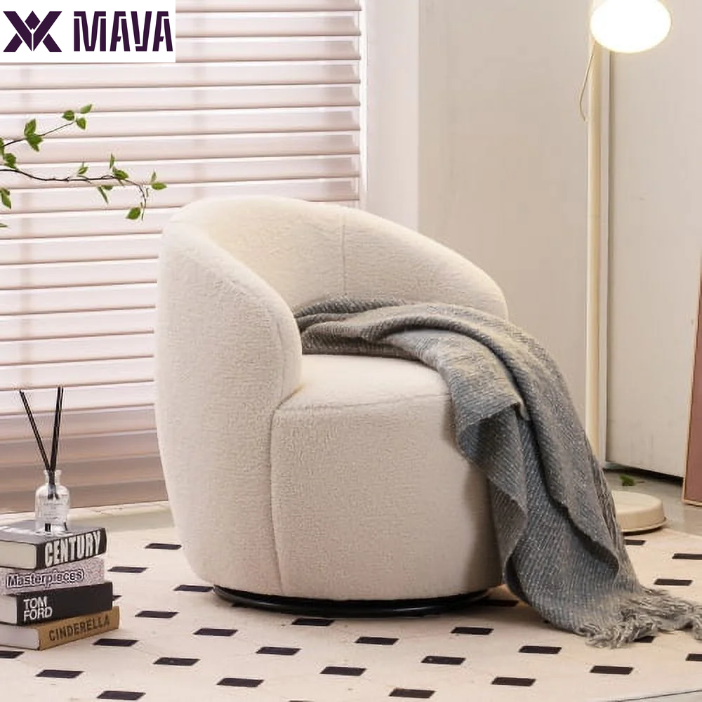 MAVA Swivel Chair, round Accent Sofa Chair, Teddy Fabric Swivel Accent Armchair, Modern Leisure Arm Chair for Living Room, Hotel, Bedroom, Office, Ivory