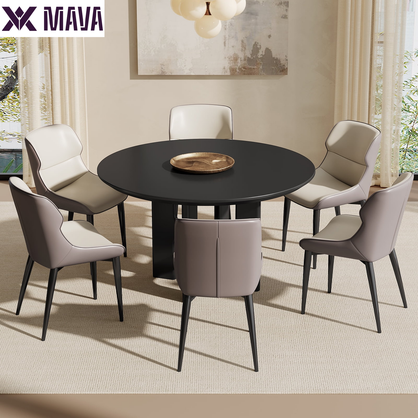 MAVA 45.27" round Dining Table, Black Kitchen Table, Modern Dining Table for Dining Room, Kitchen