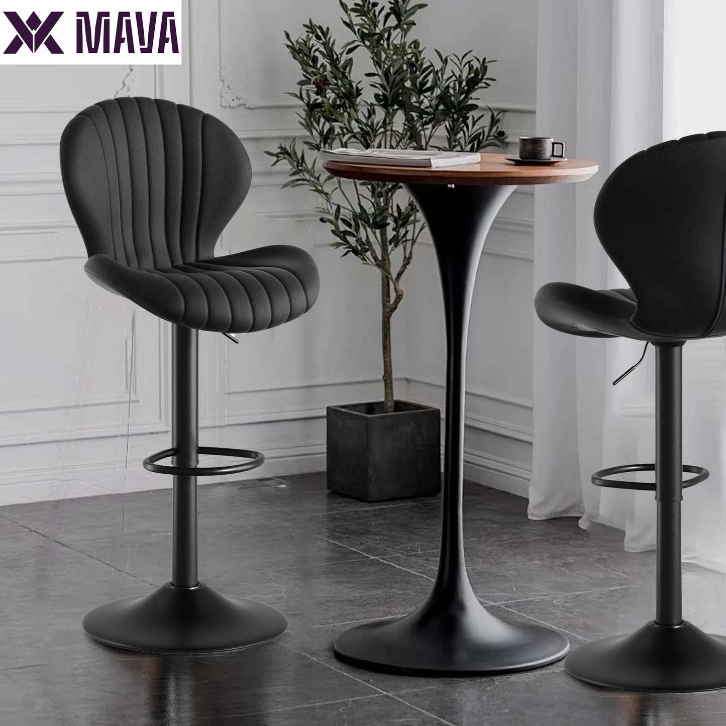 MAVA Bar Stools Set of 2, Modern Swivel Bar Chairs with Mid Back and Adjustable Seat Height