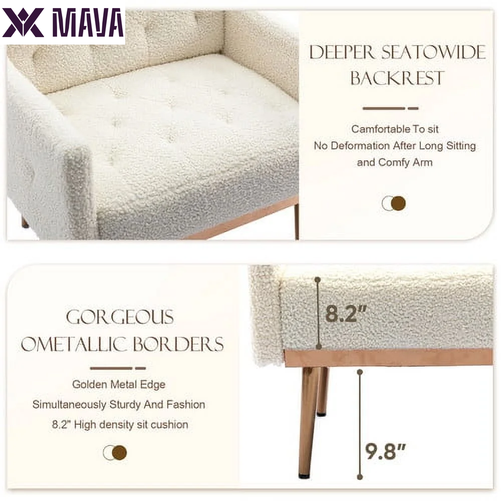 MAVA Modern Accent Chair, Upholstered Single Sofa Chair Sherpa Arm Chair for Living Room and Bedroom, Comfy Armchair with Metal Legs, White