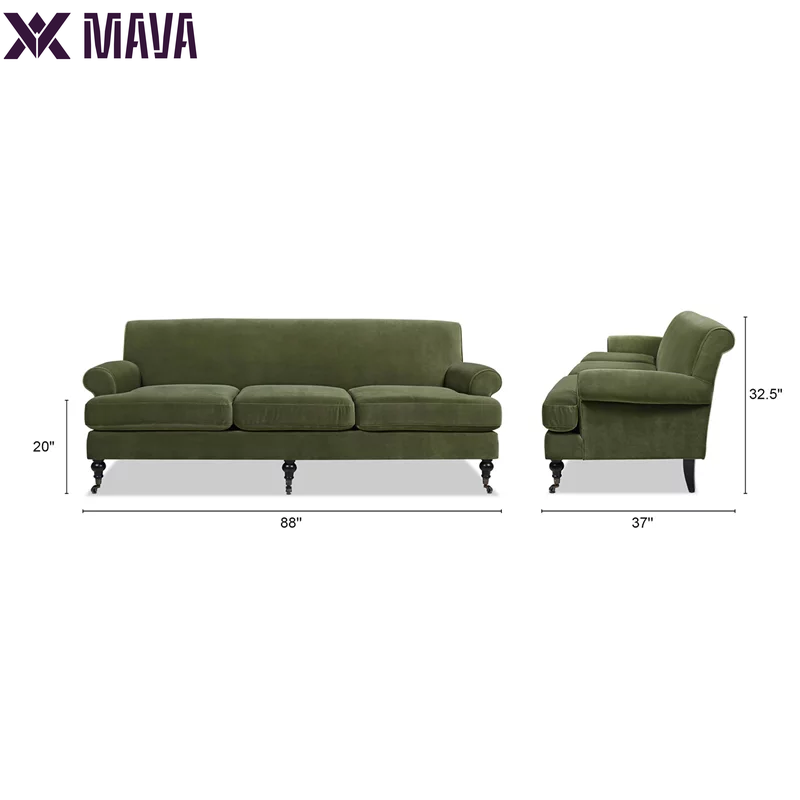 MAVA Arm Sofa Metal Casters Olive Green