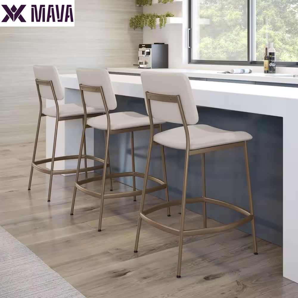 MAVA 26.5 In. Low Back Counter Stool Cream Faux Leather / Bronze Metal