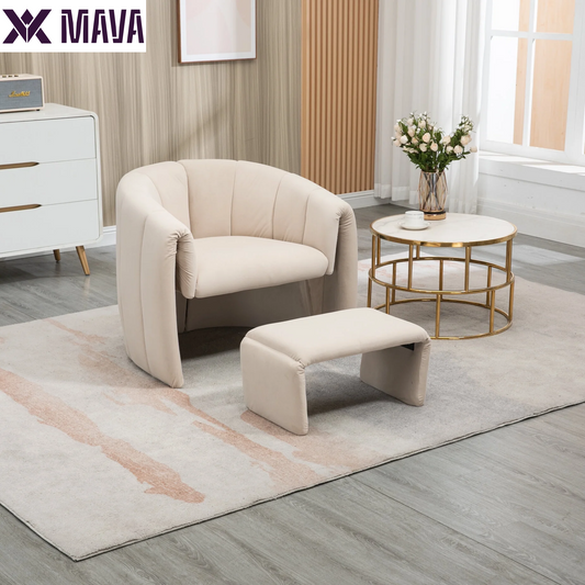 MAVA Modern Velvet Accent Chair with Ottoman, Upholstered Armchair with Wooden Frame