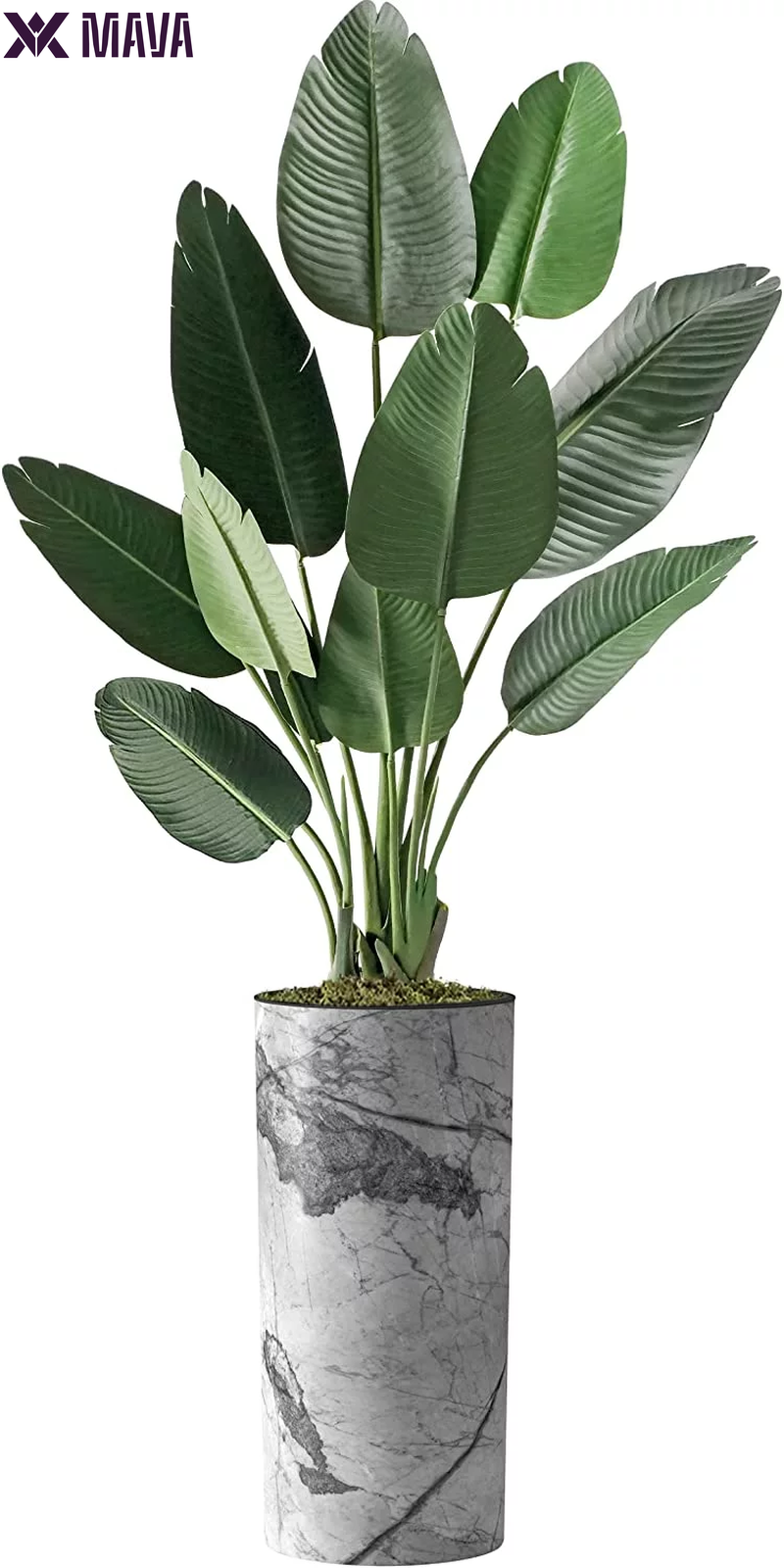 MAVA Artificial Tree in Geometric Spiral Pattern Planter, Fake Bird of Paradise Silk Tree for Indoor and Outdoor Home Decoration - 67" Overall Tall (Plant Pot plus Tree)