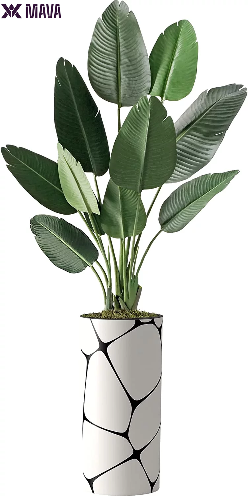 MAVA Artificial Tree in Geometric Spiral Pattern Planter, Fake Bird of Paradise Silk Tree for Indoor and Outdoor Home Decoration - 67" Overall Tall (Plant Pot plus Tree)