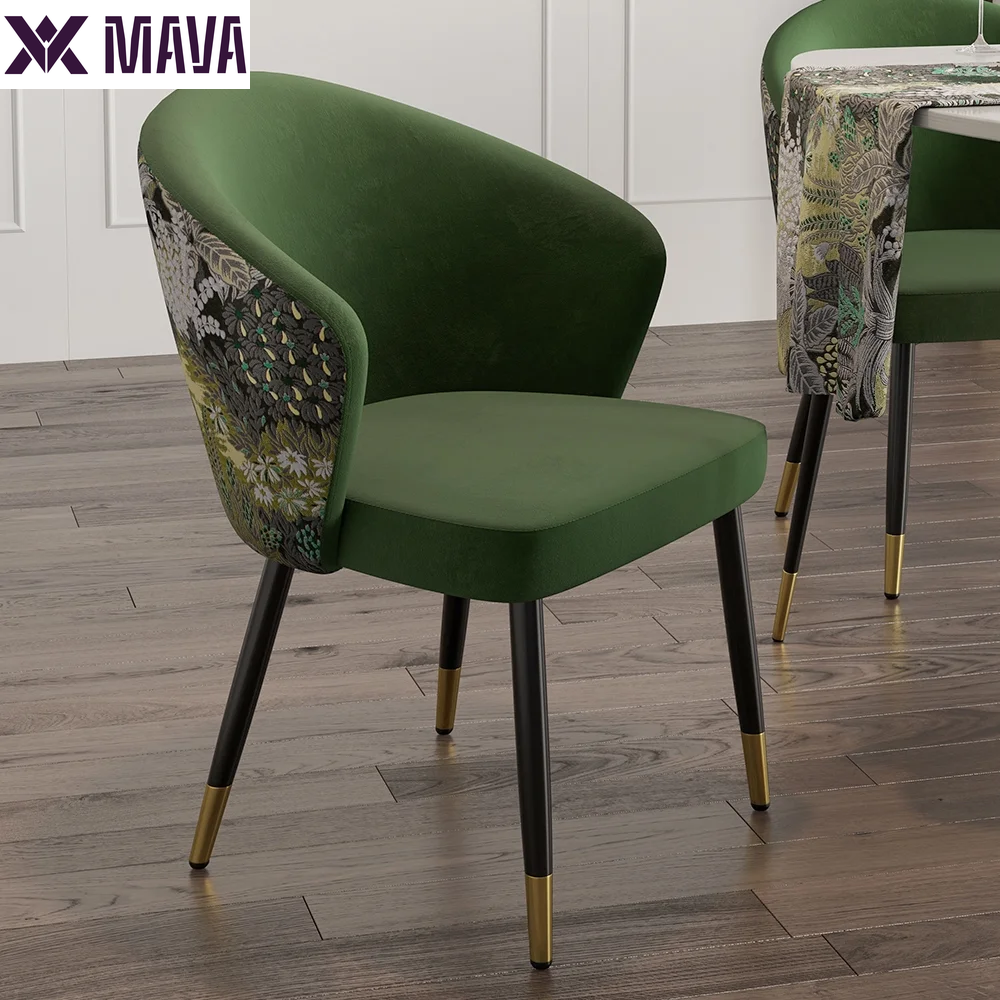 MAVA Green Upholstered Velvet Dining Chair Modern Arm Chair in Gold & Black