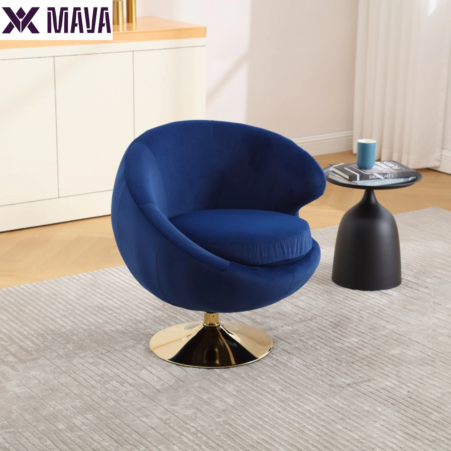 MAVA Accent Oversized Swivel Chair, Comfy Cuddle Barrel Armchair with Metal Base