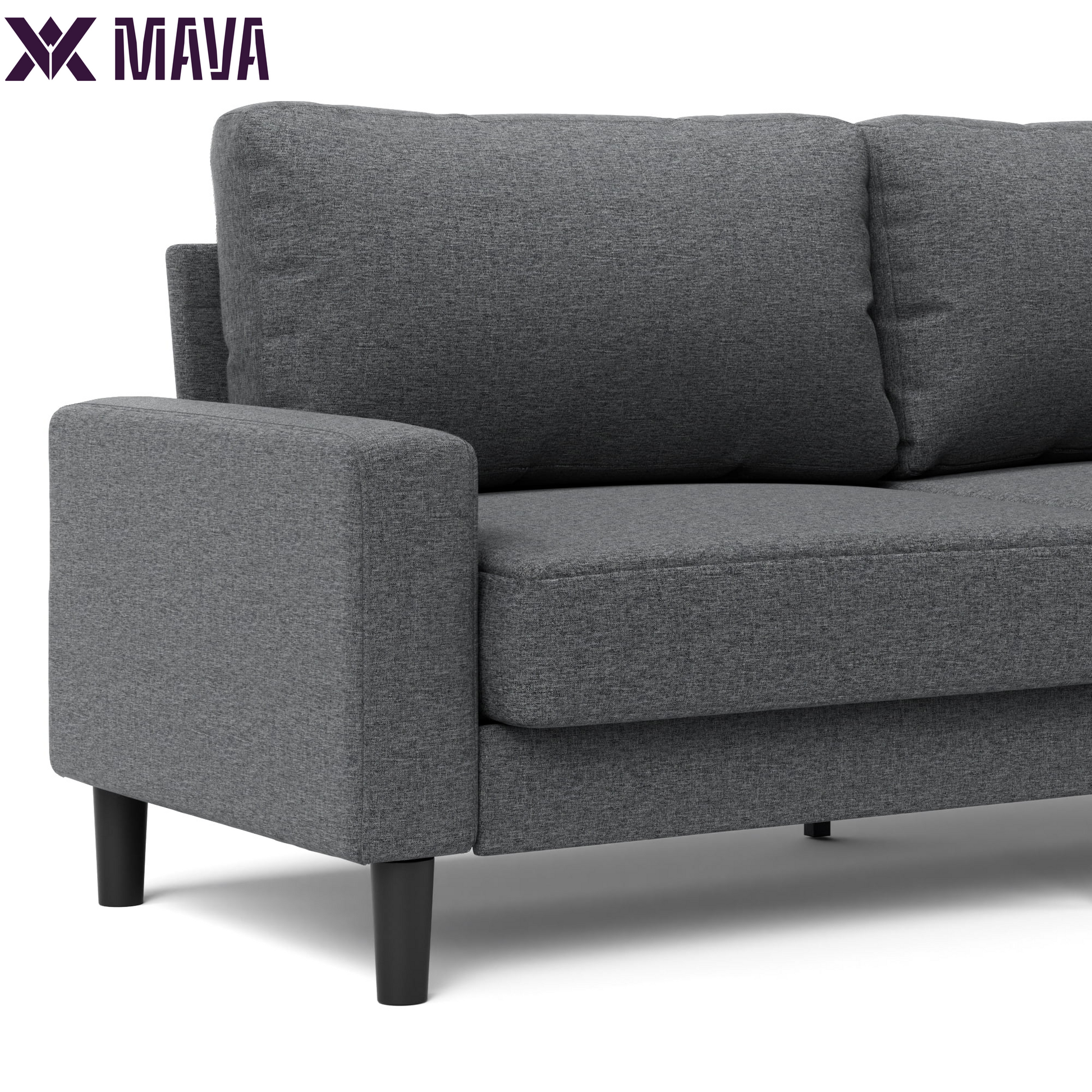 MAVA 76" Harmony Indoor Fabric Sofa, Dark Gray