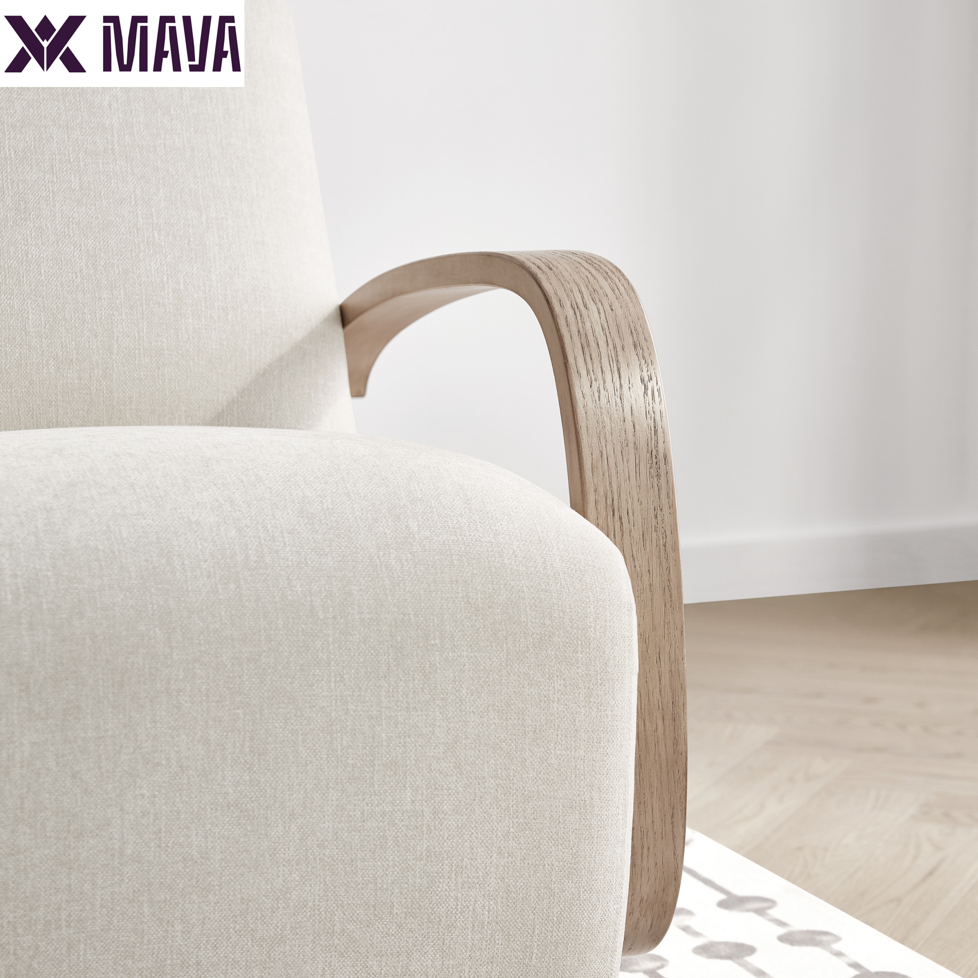 MAVA Swivel Accent Chair with U-Shaped Wood Arm for Living Room Beedroom, Linen & Gray Wood