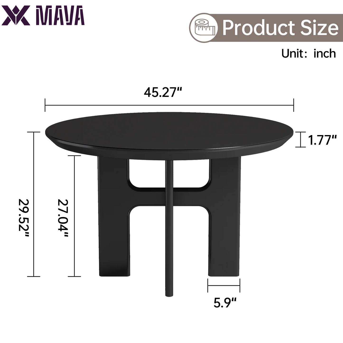 MAVA 45.27" round Dining Table, Black Kitchen Table, Modern Dining Table for Dining Room, Kitchen