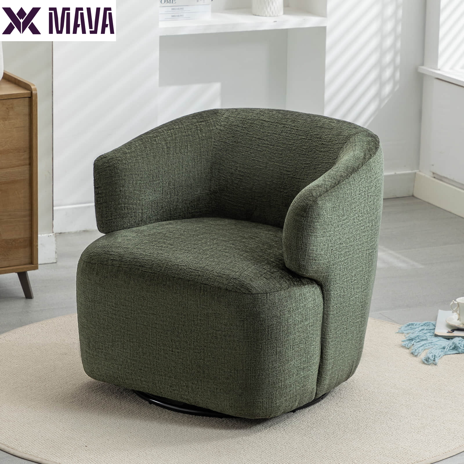 MAVA 30" Wide Chenille Upholstered Swivel Accent Chair Boucle Swivel Barrel Chair