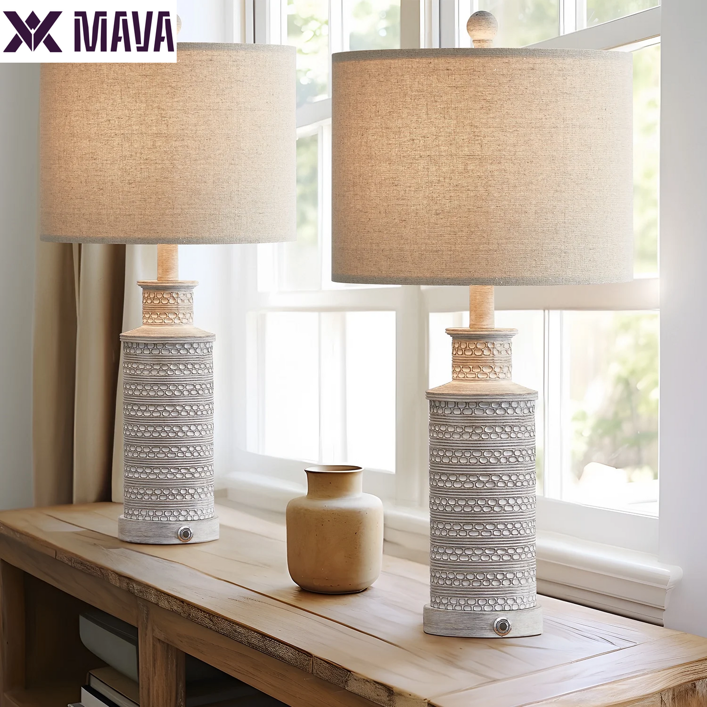 MAVA Dimmable Table Lamp Set of 2 with USB Ports for Bedroom Living Room 24.5"