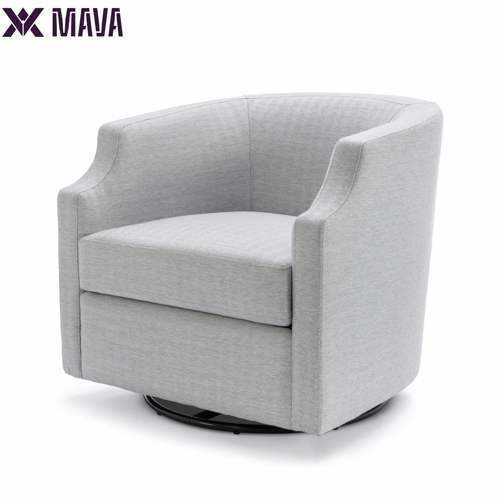 MAVA White Linen Fabric Upholstered Modern Swivel and Rocker Barrel Chair