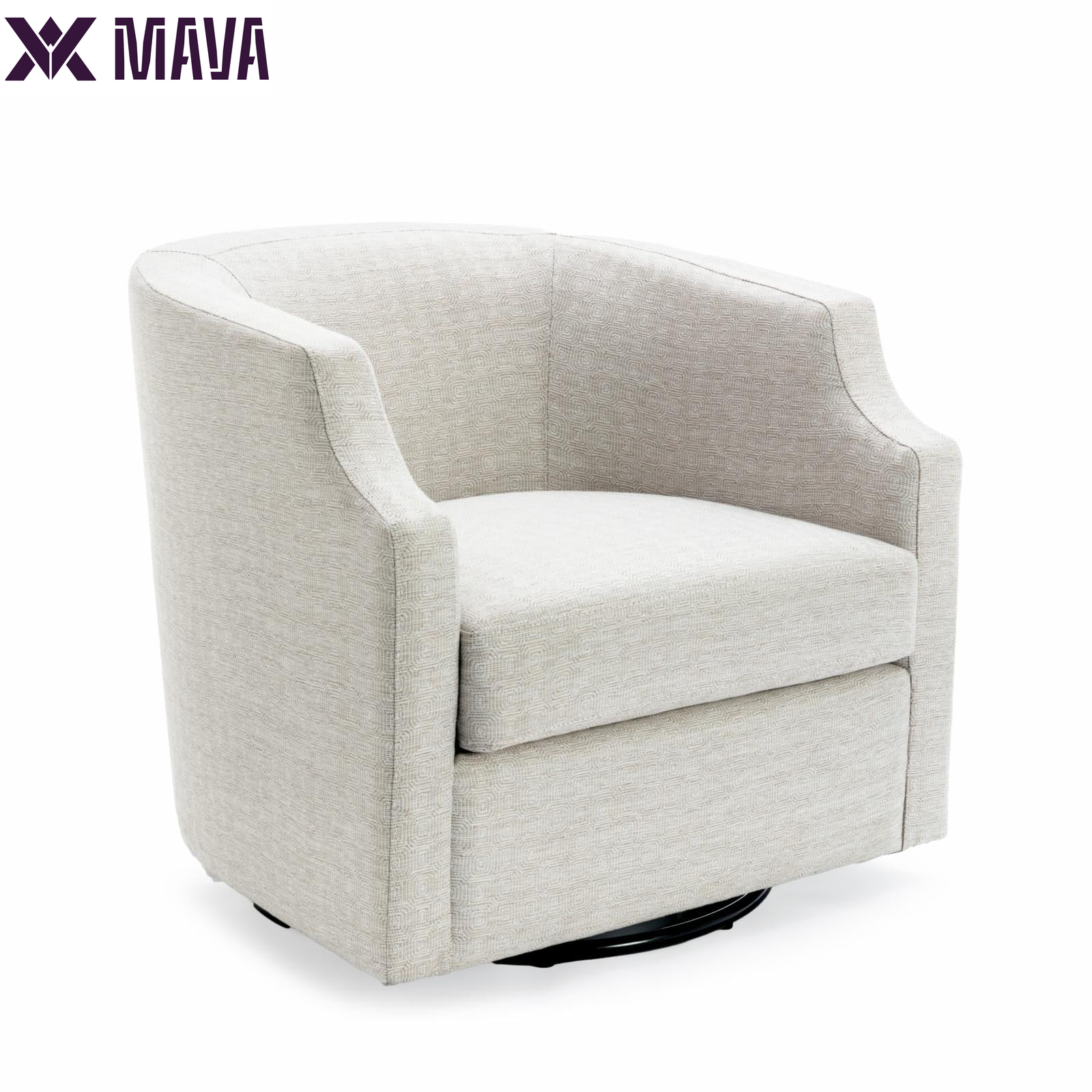 MAVA White Linen Fabric Upholstered Modern Swivel and Rocker Barrel Chair