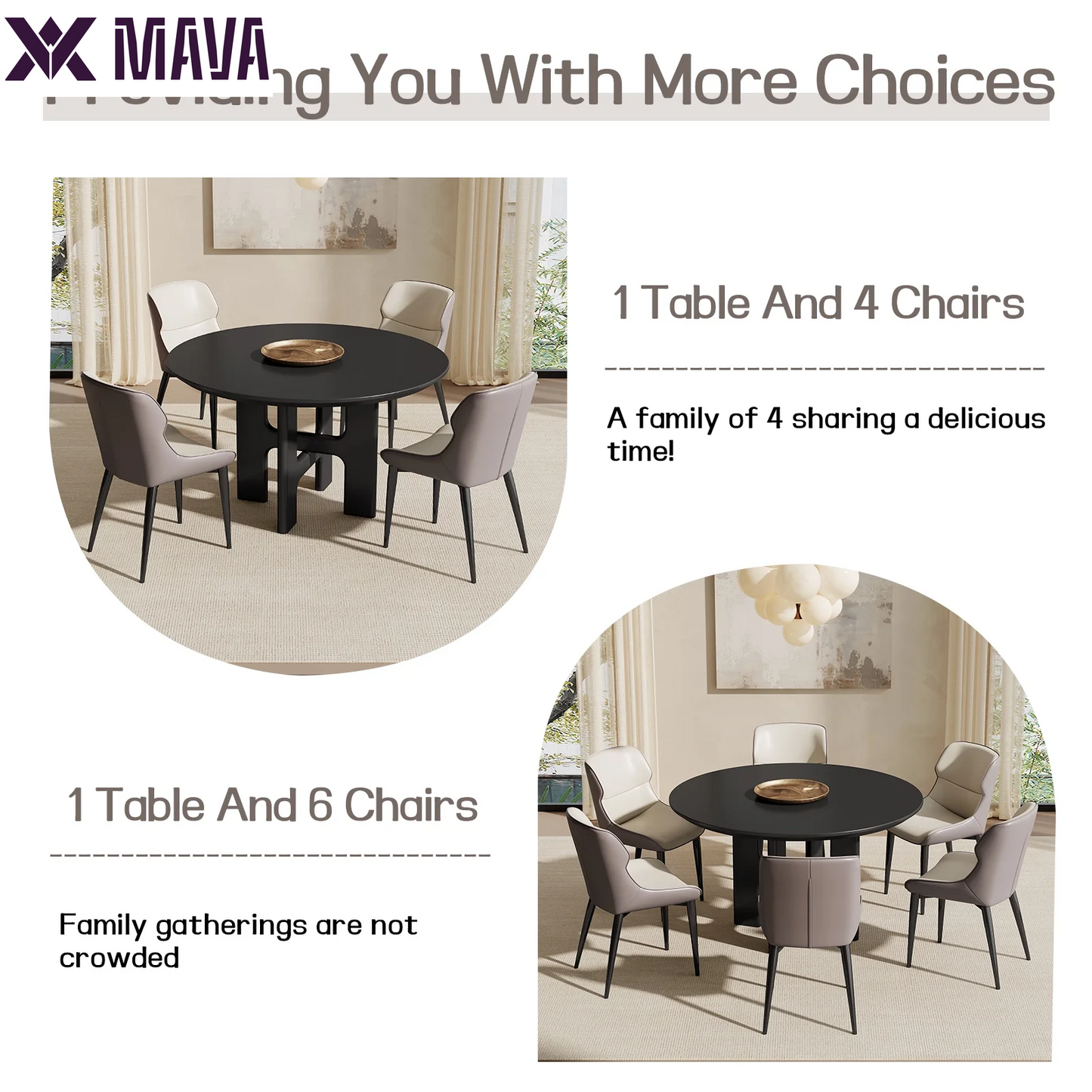 MAVA 45.27" round Dining Table, Black Kitchen Table, Modern Dining Table for Dining Room, Kitchen