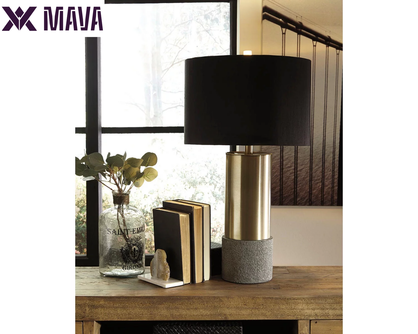 MAVA Table Lamp (Set of 2) Gray/Brass Finish